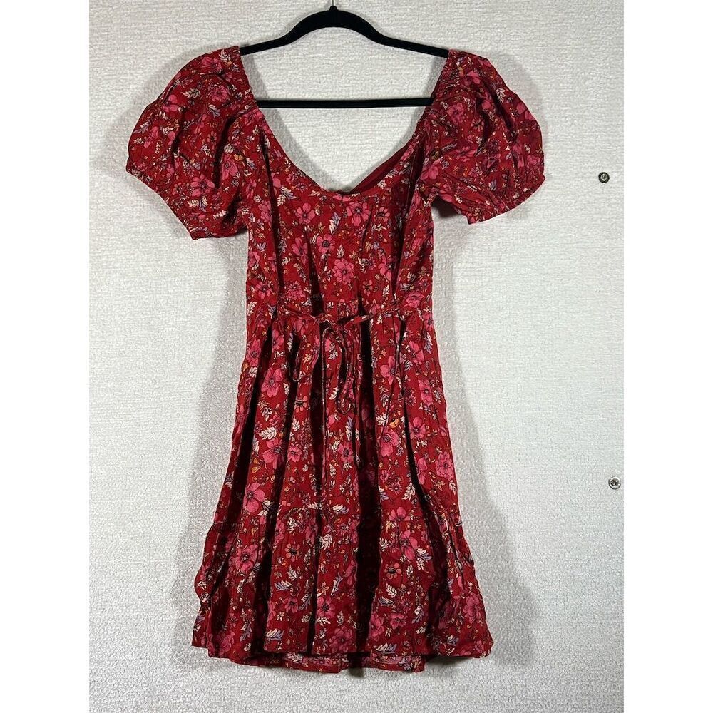 Band of the Free Women's Red Floral Puff Sleeve Boho Mini Dress S - Picture 9 of 9